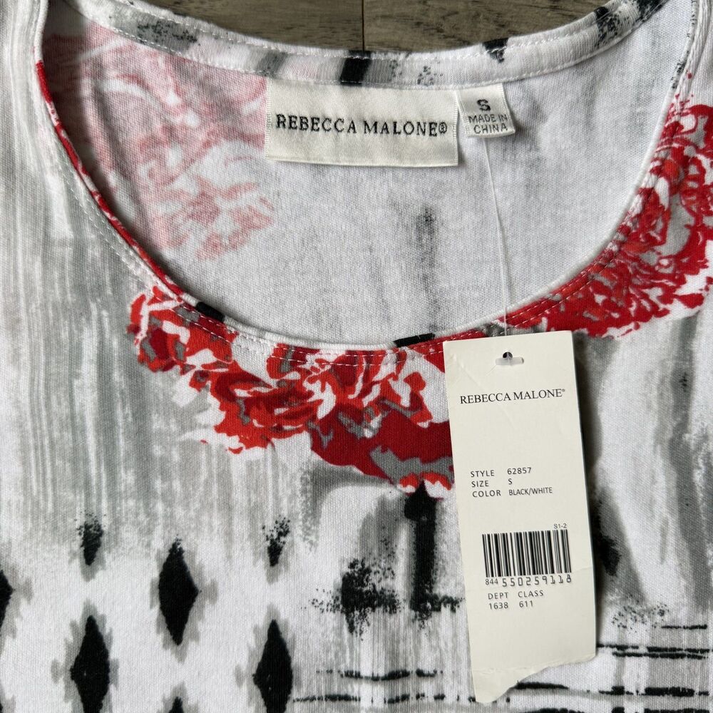Rebecca Malone Abstract Floral Short Sleeve Blouse - NWT -‎ Size Small - Picture 4 of 6
